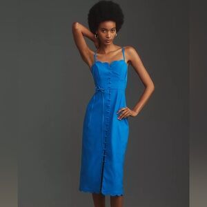 Anthropologie Linen Sweetheart Slim Midi Dress